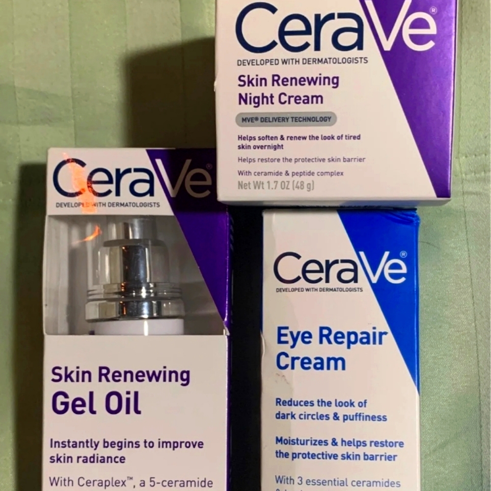 CeraVe Skin Renewing Gel Oil & Night Cream & Eye Repair Cream